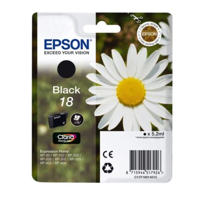 Epson Daisy 18 Claria Home Ink, Ink Cartridge, Black Single Pack, C13T18014010 Epson Daisy 18 Claria Home Ink, Ink Cartridge, Black Single Pack, C13T18014010